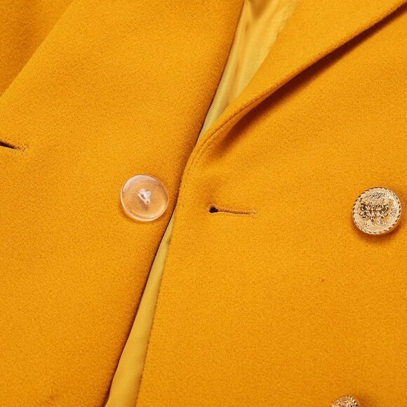 💫 Women Yellow Midi Trench Coats Fall Winter Wool Double Breasted Peacoat - Picture 7 of 7